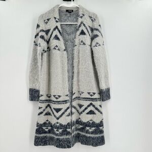 A.N.A. A New Approach Navy/Gray Long Open Front Soft Fuzzy Cardigan Size Small